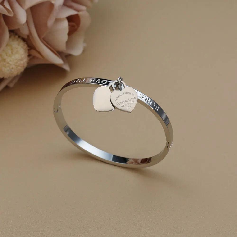 XB999 Hot Classic Stainless Steel Gold Color Bracelets & Bangles Wholesale Jewelry Fine Double Peach Heart Love Bracelets Female