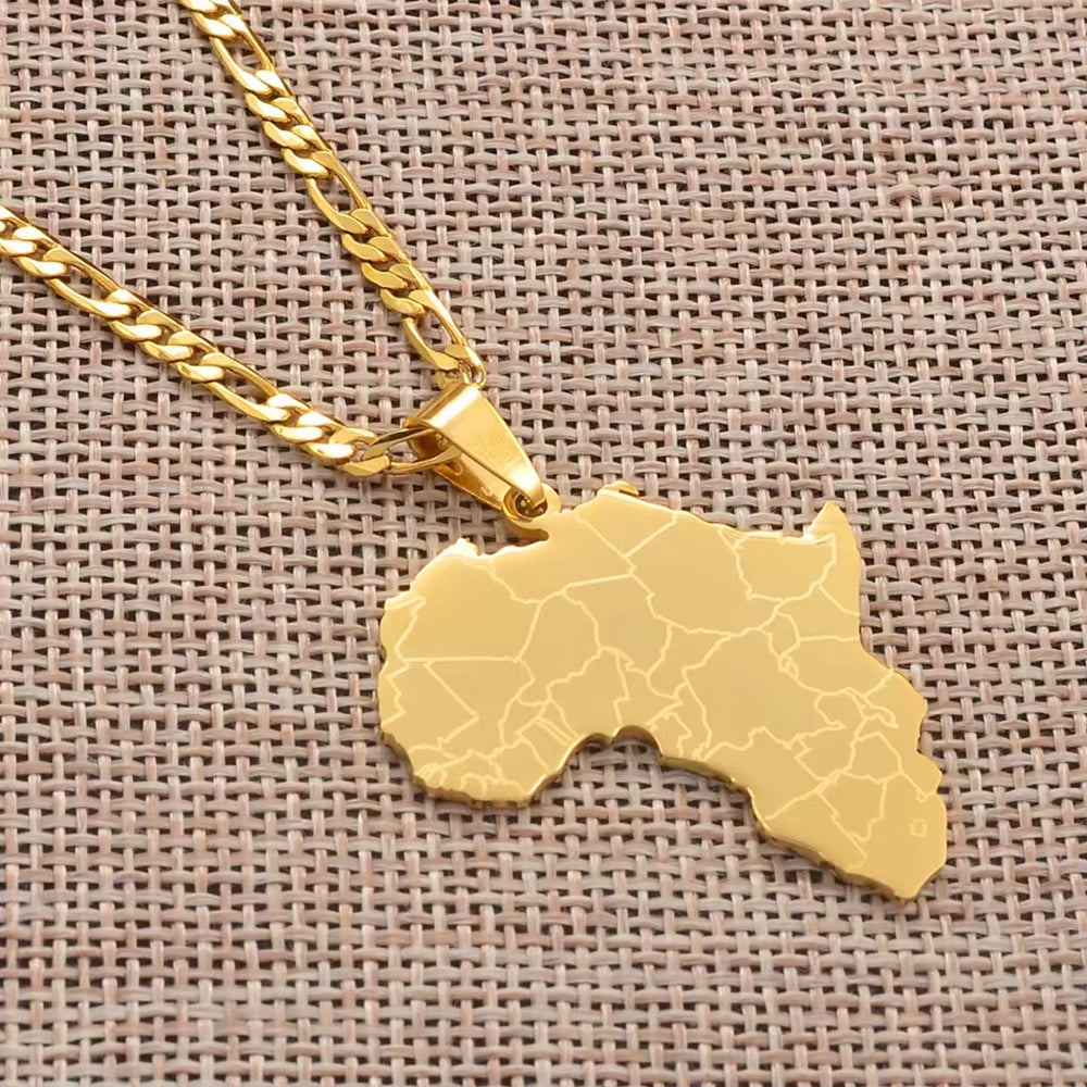 Africa Map Pendant Necklaces Women Men Silver Color/Gold Color African Ethnic Jewelry #077621B