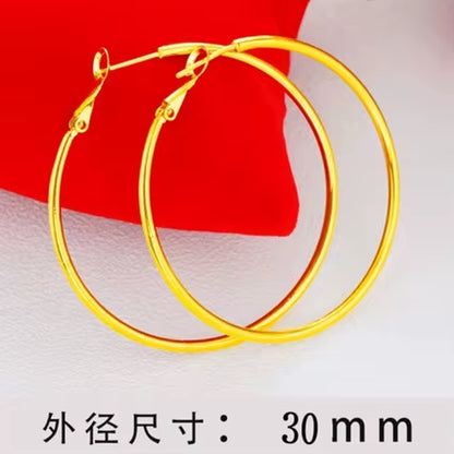 Gold Hoop Earrings for Women, 24K Gold, AU999 | Smooth round Hoops with Minimalist Elegance, Timeless Sophistication.