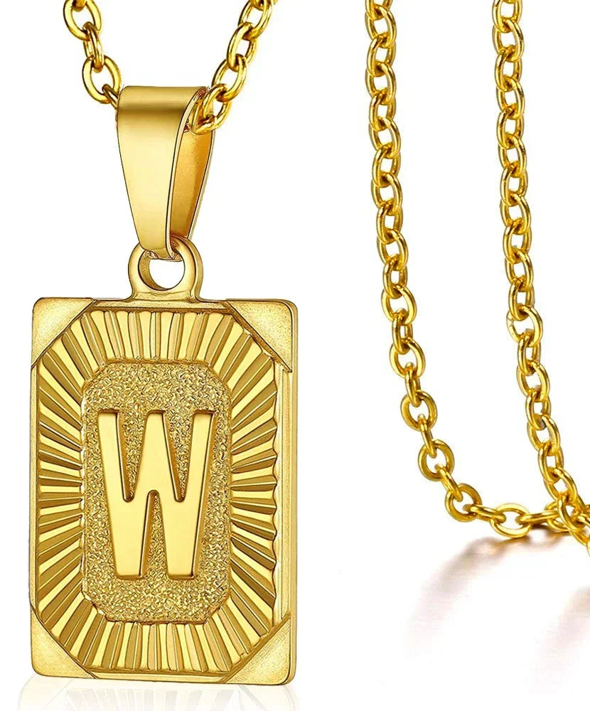 Fashion 26 Letter Gold Color Pendant Necklace for Men Women O Chain Link Charm Square Initial Necklace Choker Jewelry