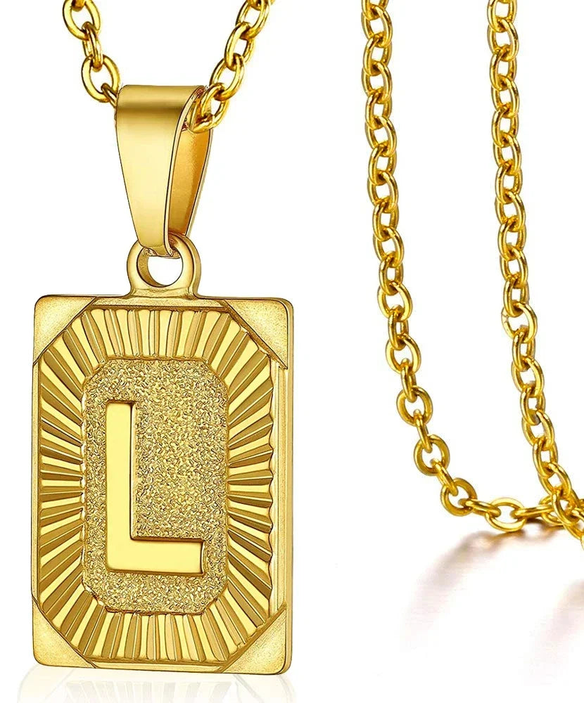 Fashion 26 Letter Gold Color Pendant Necklace for Men Women O Chain Link Charm Square Initial Necklace Choker Jewelry