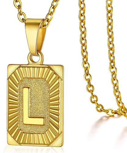 Fashion 26 Letter Gold Color Pendant Necklace for Men Women O Chain Link Charm Square Initial Necklace Choker Jewelry