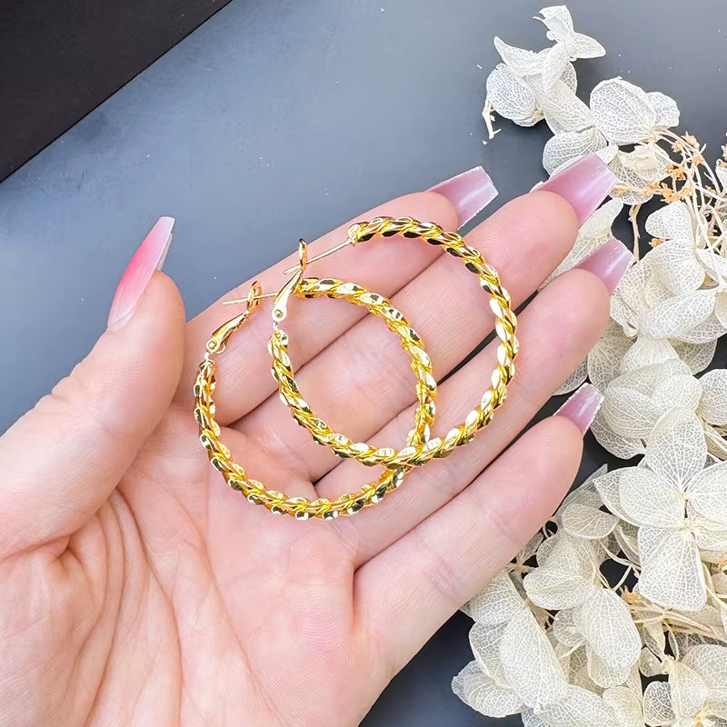 Luxury 24K 9999 Pure Gold Real Gold Women'S Twist Earrings