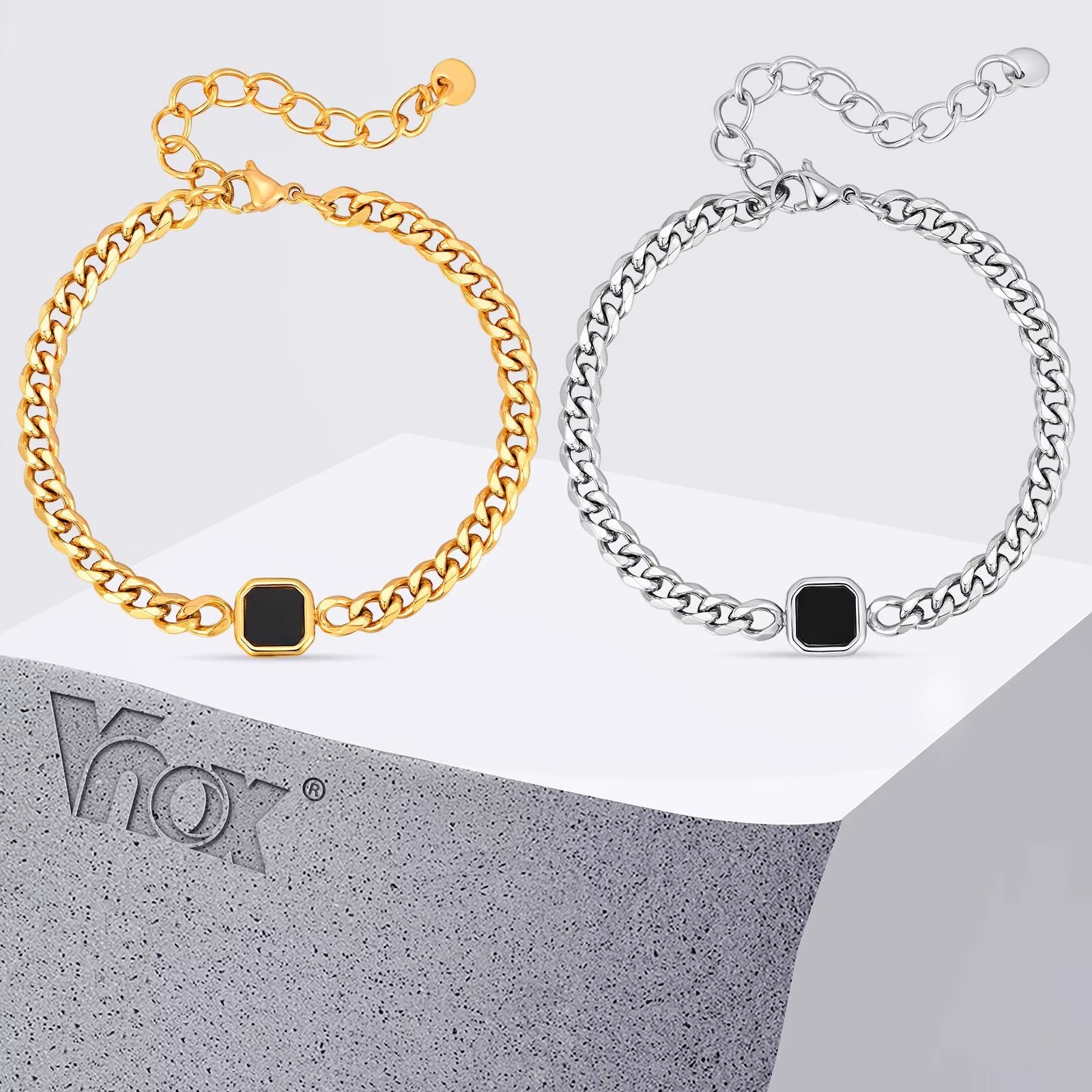 5Mm Width Adjustable Chain Bracelet for Men, Stainless Steel Acrylic Six-Sided Polished Jewelry Gifts for Husband Son‌ Him