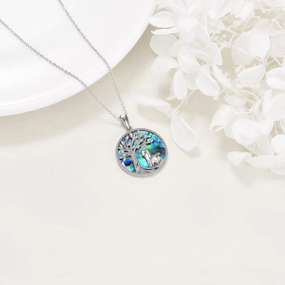 Tree of Life Alpaca Necklace Sterling Silver with Abalone Shell Animal Alpaca Pendant Jewelry Birthday Anniversary Mothers Day Christmas Gifts for Women