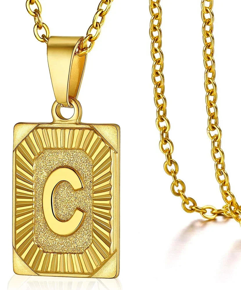 Fashion 26 Letter Gold Color Pendant Necklace for Men Women O Chain Link Charm Square Initial Necklace Choker Jewelry