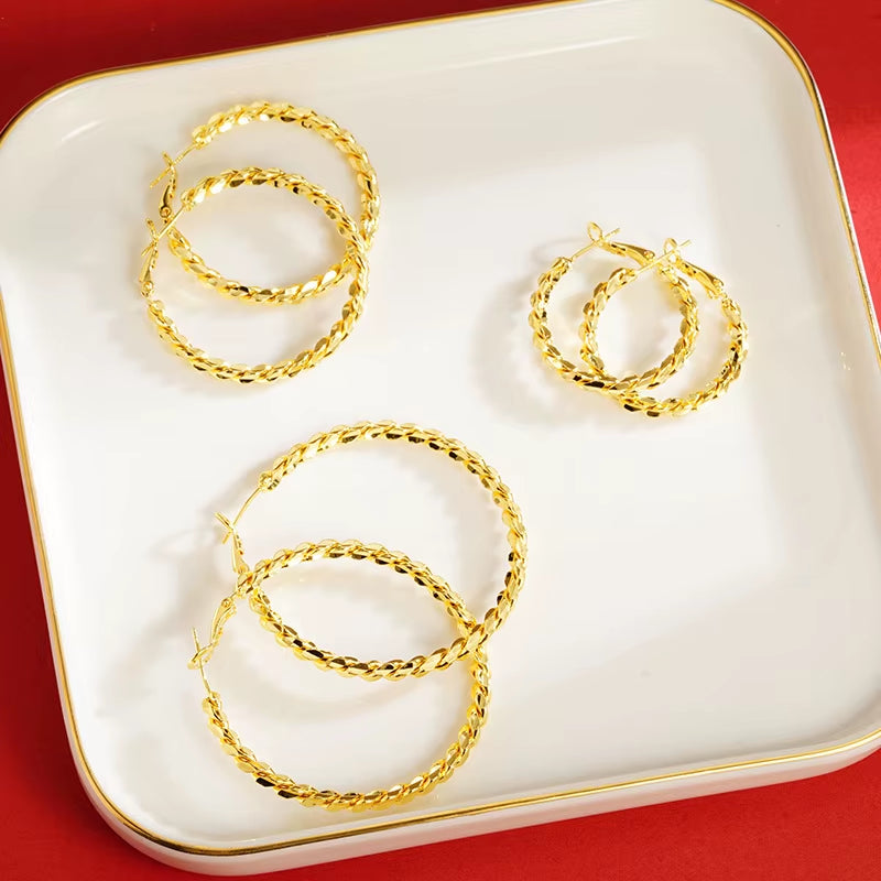 Luxury 24K 9999 Pure Gold Real Gold Women'S Twist Earrings