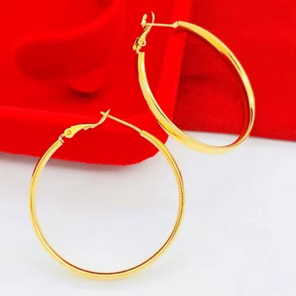Gold Hoop Earrings for Women, 24K Gold, AU999 | Smooth round Hoops with Minimalist Elegance, Timeless Sophistication.