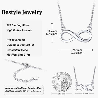 Infinity Pendant Necklace Sterling Silver Chain Necklace for Women Eternity Love Infinity Jewelry for Mom Wife Daughter