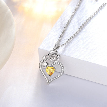 925 Sterling Silver Birthstone Necklace Rose Flower Heart Pendant Jewelry Christmas Valentines Mother'S Day Gifts for Women Mom Wife/Lover
