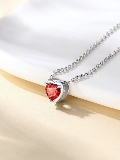 Silver Necklace 925 Sterling Silver Birthstone Love Heart Necklace Valentine'S Day Gift for Her