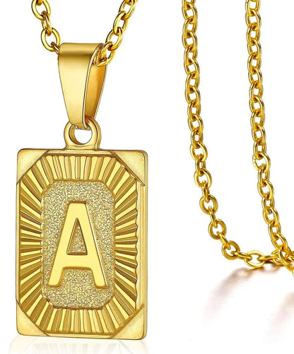 Fashion 26 Letter Gold Color Pendant Necklace for Men Women O Chain Link Charm Square Initial Necklace Choker Jewelry