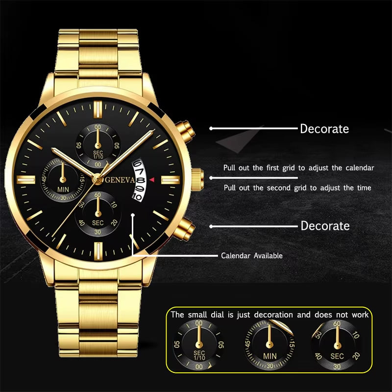 2023 Fashion Men Gold Stainless Steel Watch Luxury Calendar Quartz Wrist Watch Mens Business Watches for Man Clock Reloj Hombre